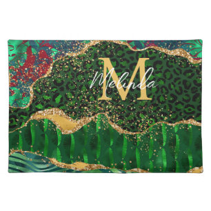 Green Safari Animal Print Agate Cloth Placemat