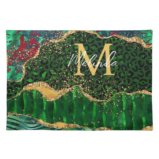 Green Safari Animal Print Agate Cloth Placemat (Front)