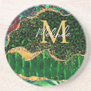 Green Safari Animal Print Agate Coaster