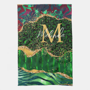 Green Safari Animal Print Agate Kitchen Towel