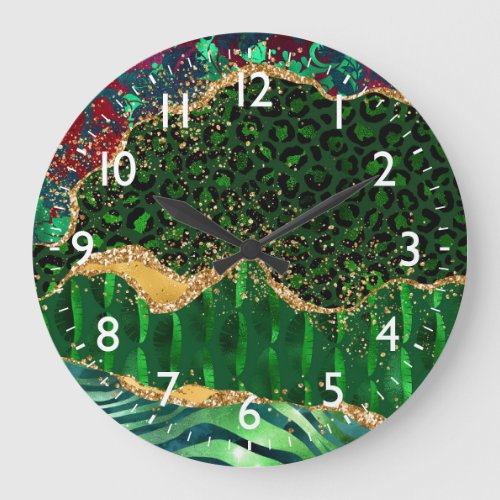 Green Safari Animal Print Agate Large Clock