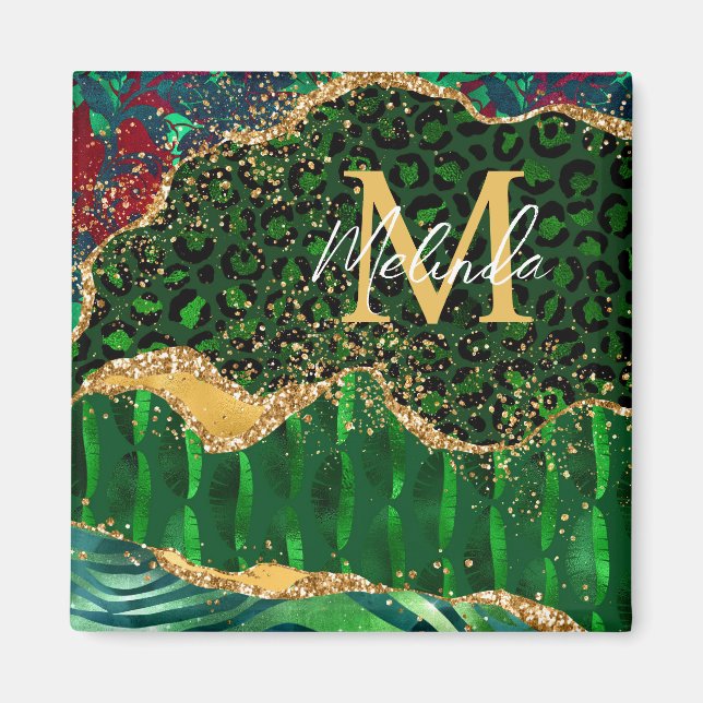 Green Safari Animal Print Agate Magnet (Front)