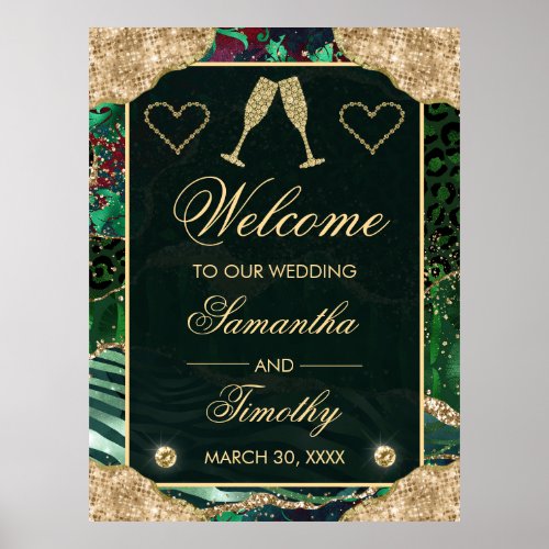 Green Safari Animal Print Agate Wedding Welcome