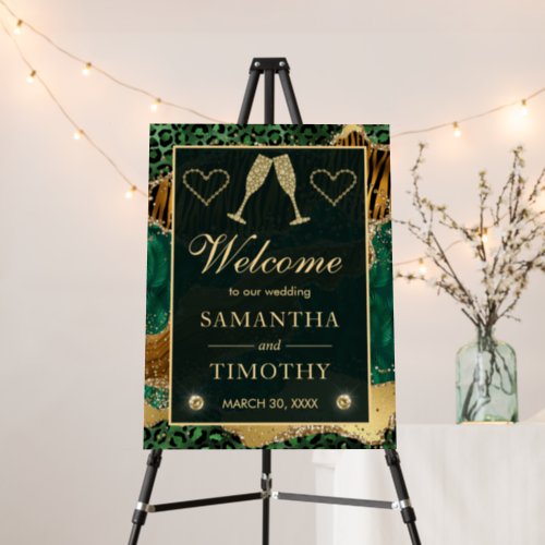 Green Safari Animal Print Agate Wedding Welcome Foam Board