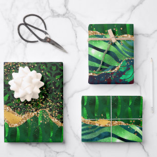 Green Safari Animal Print Agate Wrapping Paper Sheets