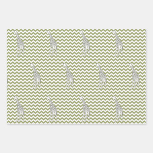 Green Safari Chevron with Pop Art Giraffe Wrapping Paper Sheets