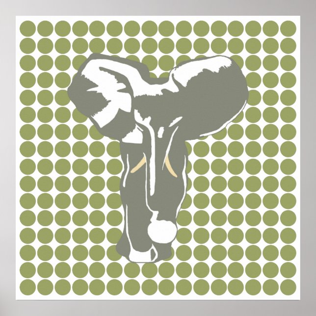 Green Safari Dot with Pop Art Elephant Poster (Front)