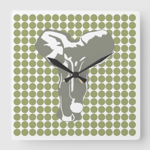 Green Safari Dot with Pop Art Elephant Square Wall Clock