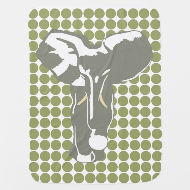 Green Safari Dot with Pop Art Elephant Stroller Blanket (Front)