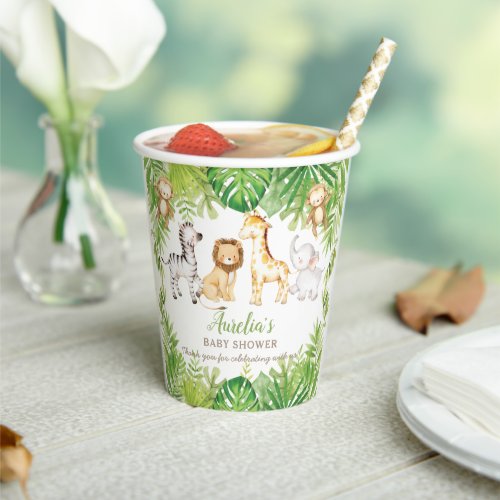 Green Safari Forest Jungle Animals Baby Shower   Paper Cups