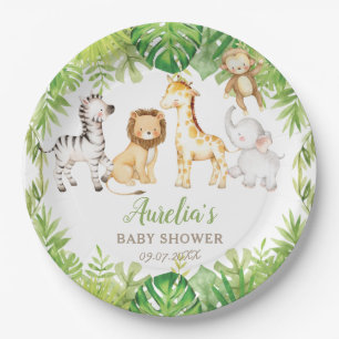 Green Safari Forest Jungle Animals Baby Shower Paper Plates