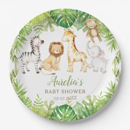 Green Safari Forest Jungle Animals Baby Shower  Paper Plates