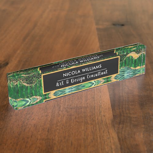 Green Safari Jungle Animal Print Agate Desk Name Plate