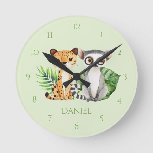 Green Safari Leppard & Monkey Child's Wall Clock
