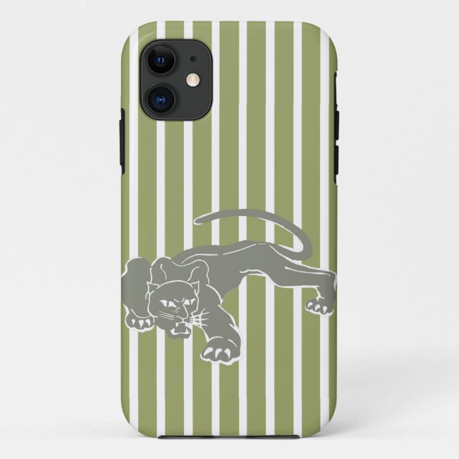 Green Safari Stripe with Leopard Case-Mate iPhone Case (Back)