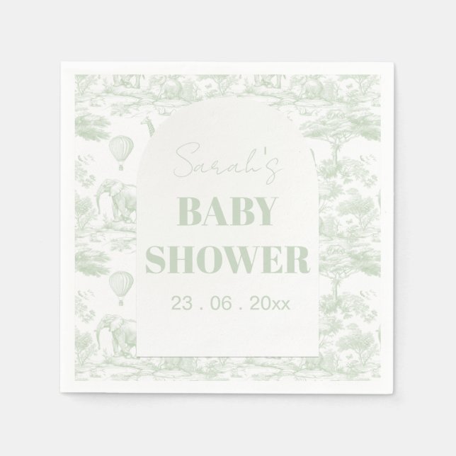 Green Safari Toile D Jouy Jungle Theme Baby Shower Napkins (Front)