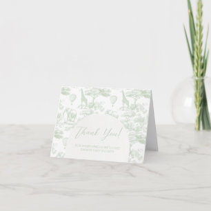 Green Safari Toile Jouy Baby Shower Thank You Note Card