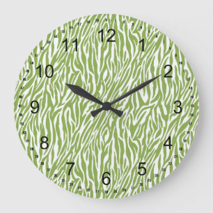 Green Safari Zebra Print Large Clock