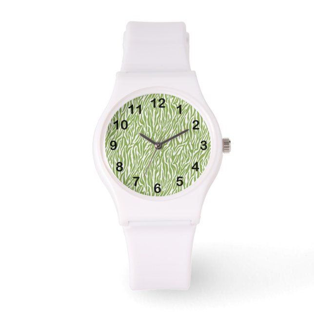 Green Safari Zebra Print Watch (Front)