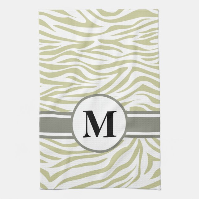 Green Safari Zebra with monogram Towel (Vertical)