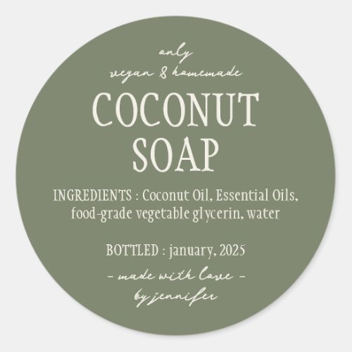 Green Sage Bottle Homemade Soap Ingredients Classic Round Sticker