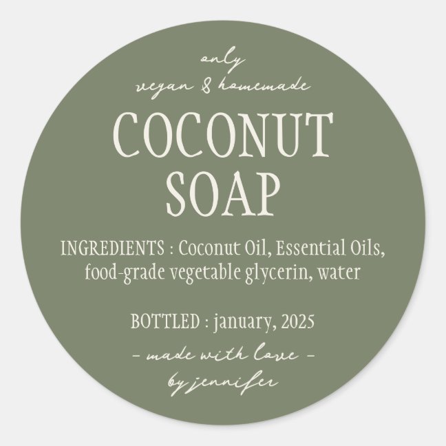 Green Sage Bottle Homemade Soap Ingredients Classic Round Sticker