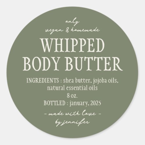 Green Sage Bottle Whipped Body Butter Ingredients Classic Round Sticker
