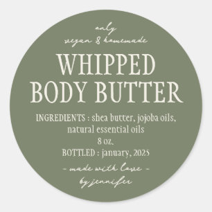 Green Sage Bottle Whipped Body Butter Ingredients Classic Round Sticker