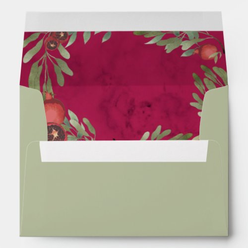 Green Sage  Burgundy Pomegranate Wedding envelope