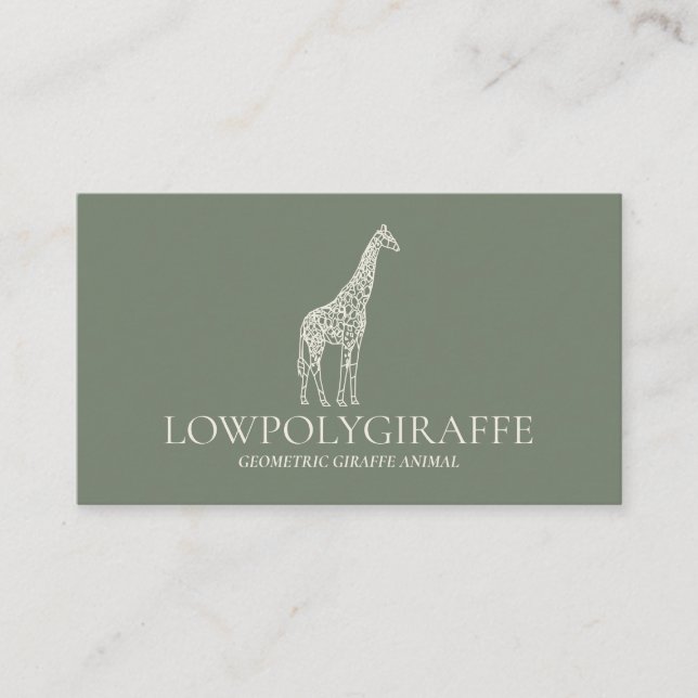 Green Sage Cream Animal Lowpoly Giraffe Business Card (Front)