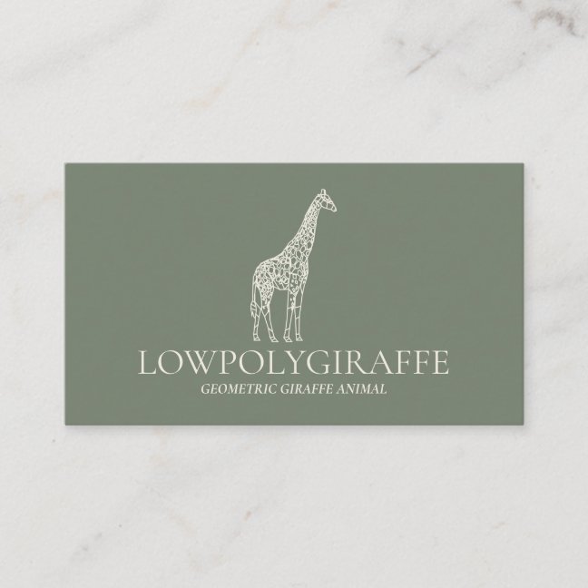Green Sage Cream Animal Lowpoly Giraffe Business Card