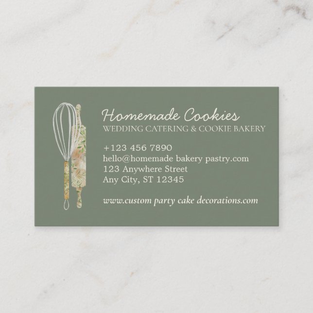 Green Sage Cream Blank Note Food Bakery Cook Business Card (Front)