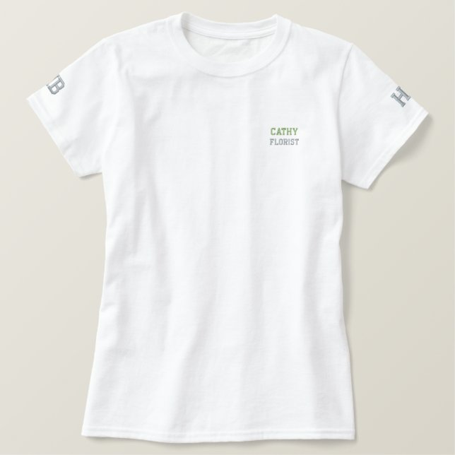 Green Sage Embroidered Shirt with Florist Name (Design Front)