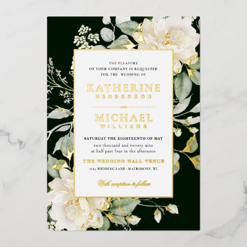 Green Sage Eucalyptus Rose Ivory & QRcode Wedding Foil Invitation