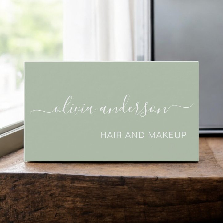 Green Sage Girly Simple Hair Makeup Salon Business Card