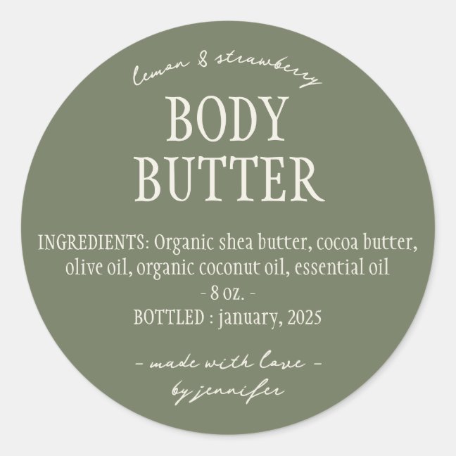 Green Sage Homemade Body Butter Ingredients Classic Round Sticker