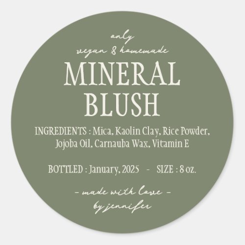 Green Sage Homemade Mineral Blush Ingredients Classic Round Sticker