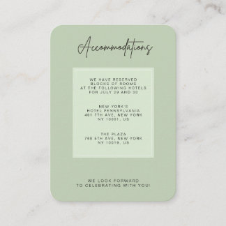 Green Sage Minimal Wedding Accommodation Enclosure Card