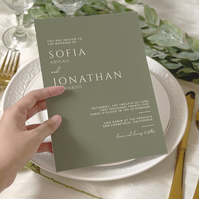 Green Sage Minimalist Elegant Wedding Invitation (Creator Uploaded)