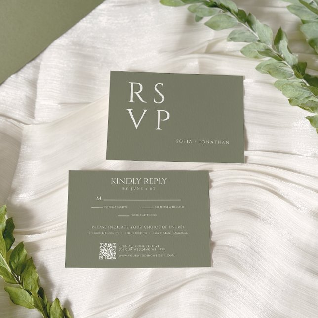 Green Sage Minimalist Elegant Wedding RSVP Card (Creator Uploaded)