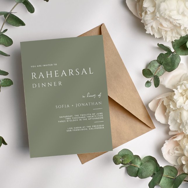 Green Sage Minimalist RAHEARSAL Dinner Wedding Invitation (Creator Uploaded)