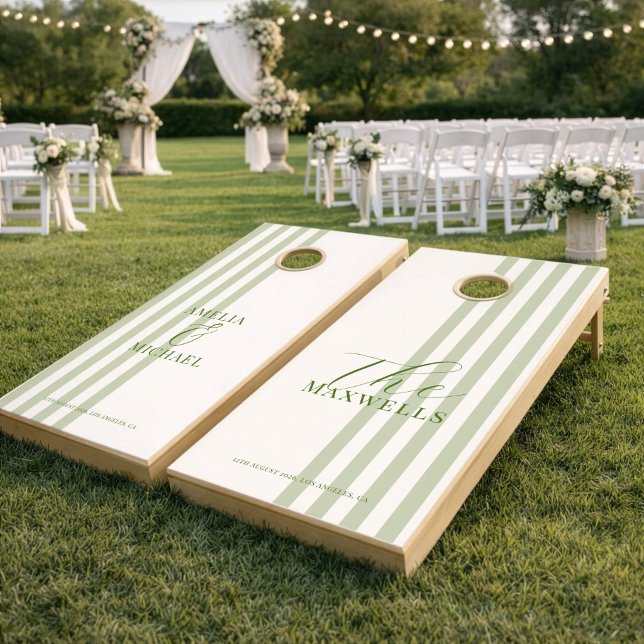 Green Sage Modern elegant Stripe Wedding Cornhole Set (Creator Uploaded)