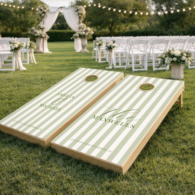 Green Sage Modern elegant Stripe Wedding Cornhole Set (Creator Uploaded)