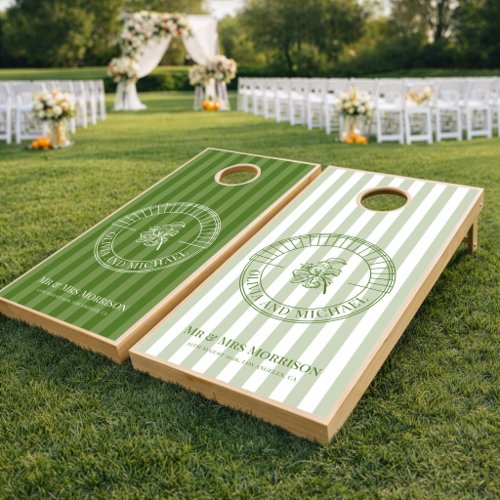 Green Sage Modern elegant Stripe Wedding Cornhole Set