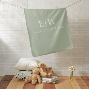 Green Sage Modern Script Girly Monogram Name Baby Blanket