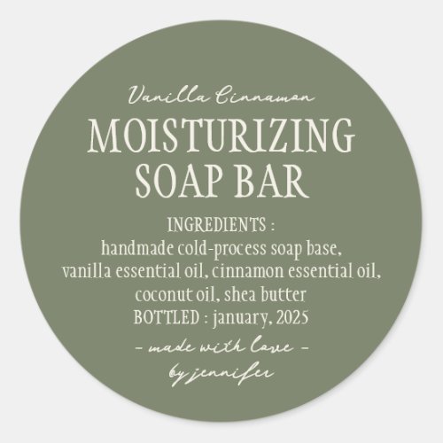 Green Sage Moisturizing soap bar Ingredients Classic Round Sticker
