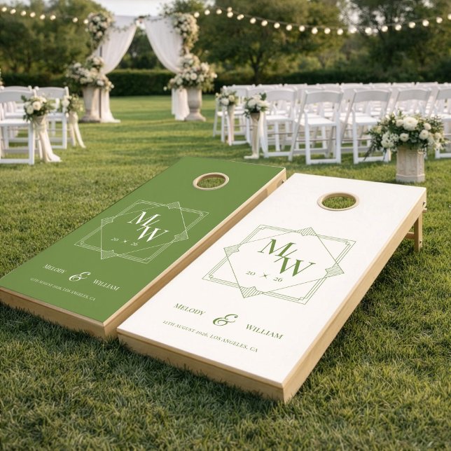 Green Sage Monogram Wedding Cornhole Set (Creator Uploaded)