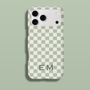 Green Sage Sand Earth Checkerboard Checker Initial iPhone 17 Pro Max Case