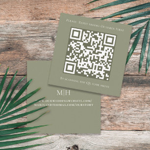 Green Sage Simple Wisteria QR Code Square RSVP Enclosure Card