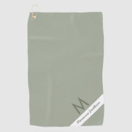 Green Sage Stripe Modern Monogrammed Name Custom Golf Towel